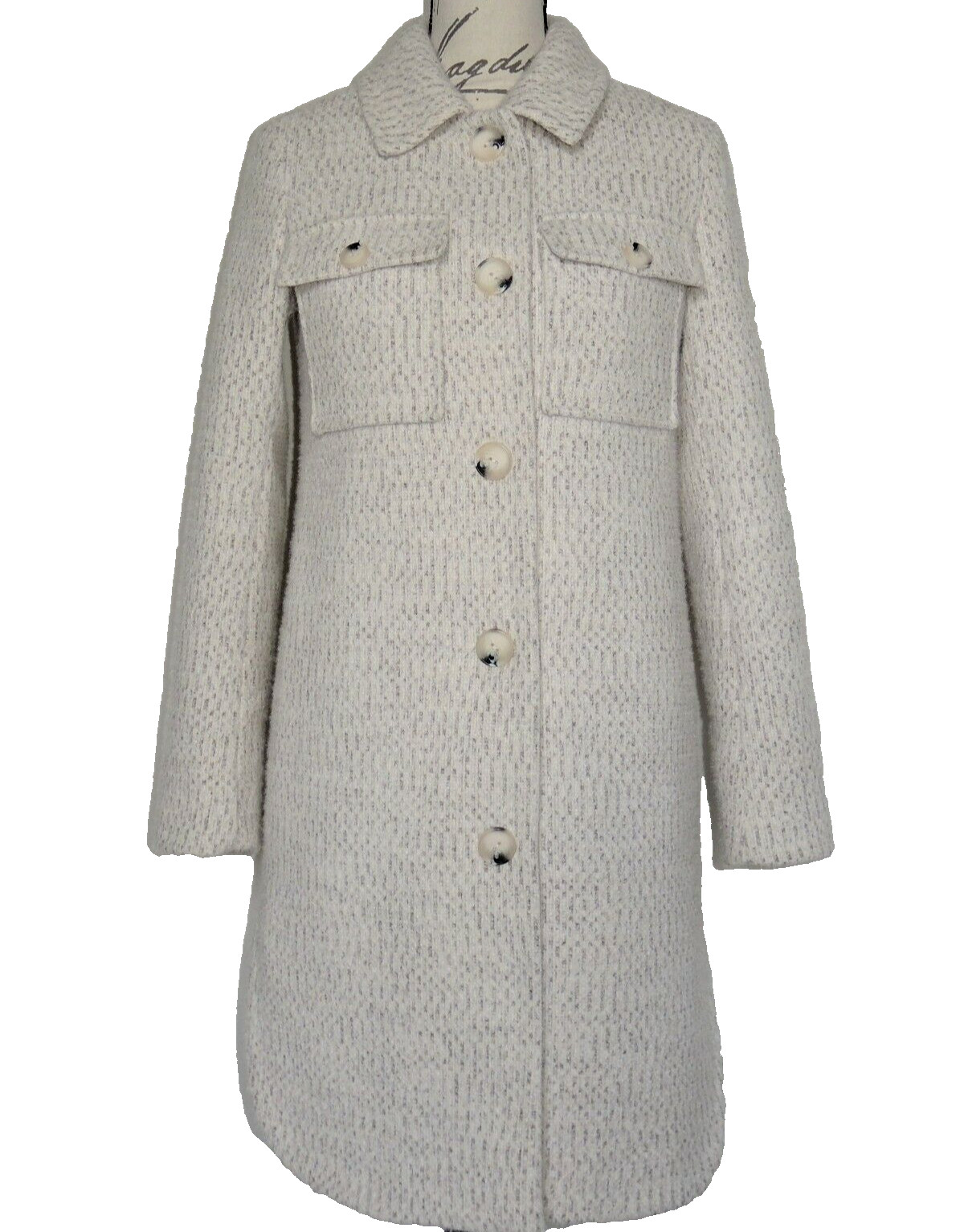 UNIQUE Stylish Woman’s Cream Off-white Coat Wool Blend Size 4 Small Belted NWT