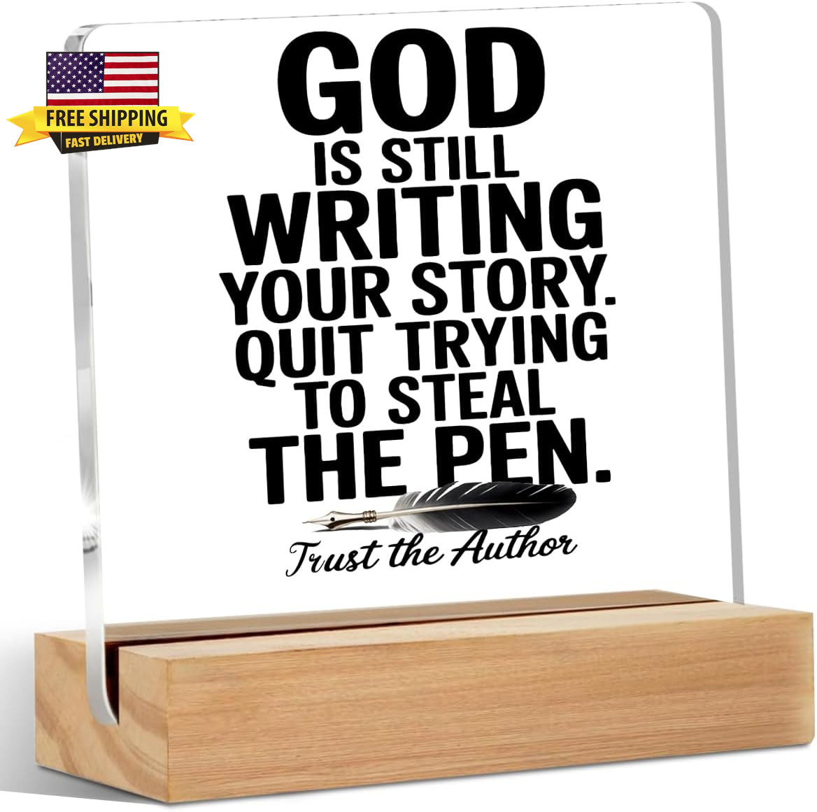 Inspirational Christian Desk Decor, God Is Still Wrting Your Story Sign ⭐️⭐️⭐️⭐️