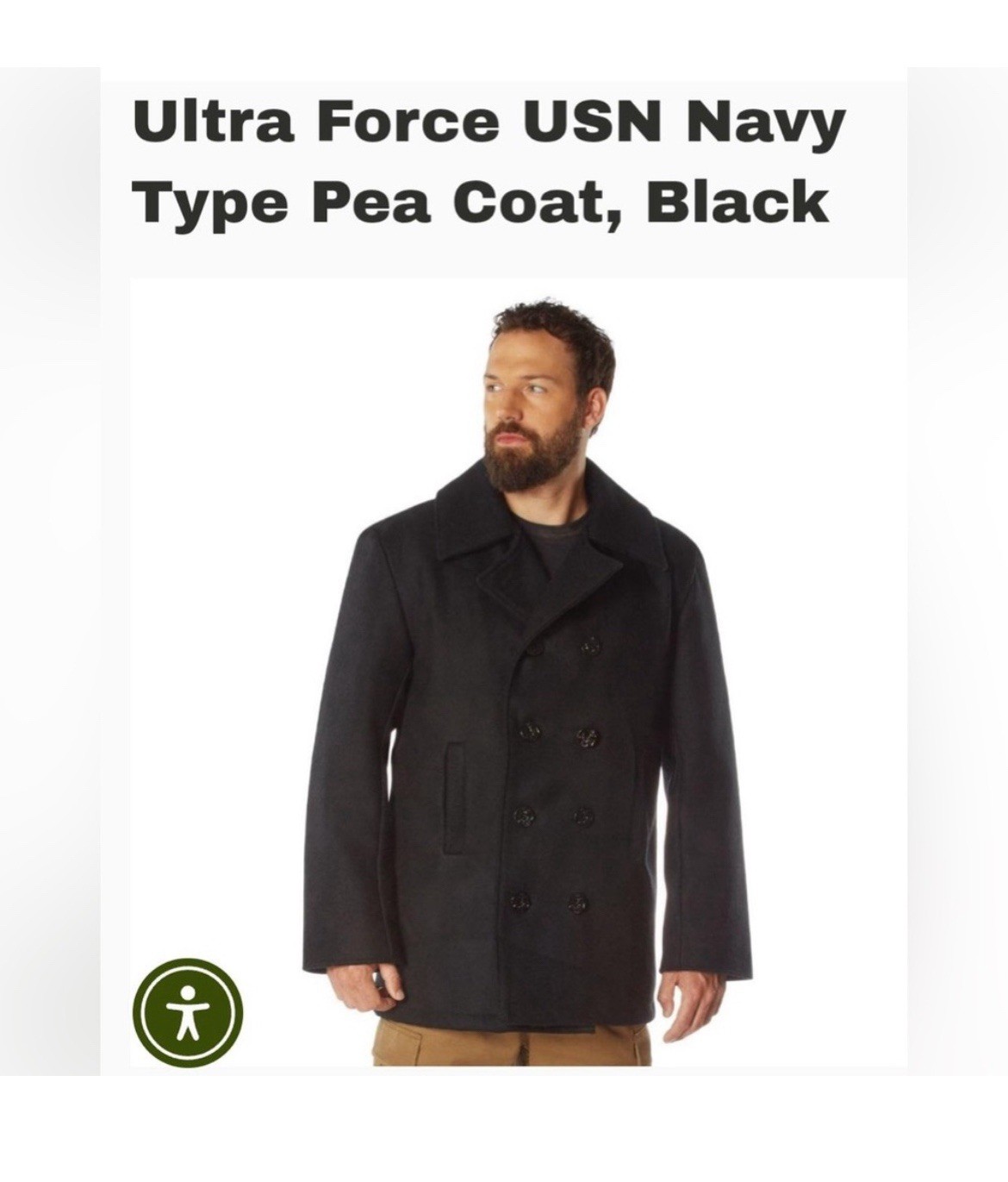 Men’s Black Navy Style Peacoat. Fall Winter Coat. Stylish Work Casual Real wool