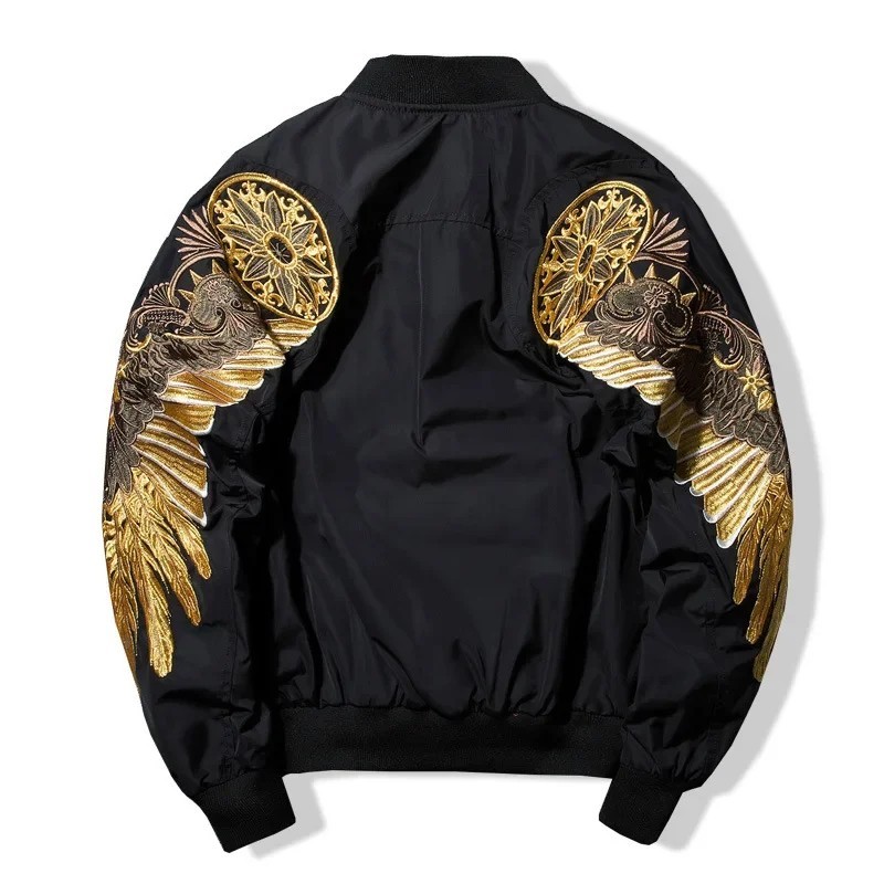 Luxury Men's Eagle Wings Embroidery Bomber Jacket Hip Hop Streetwear Pilot Coat