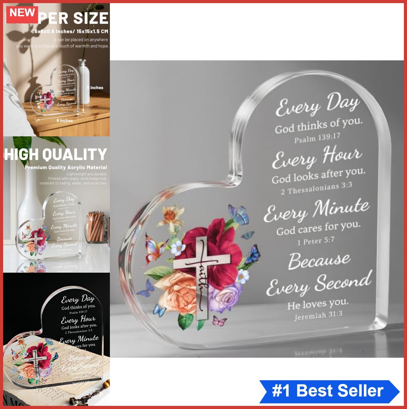Acrylic Bible Verse Decor Heart Shaped Desk Sign Inspirational Christian Gift