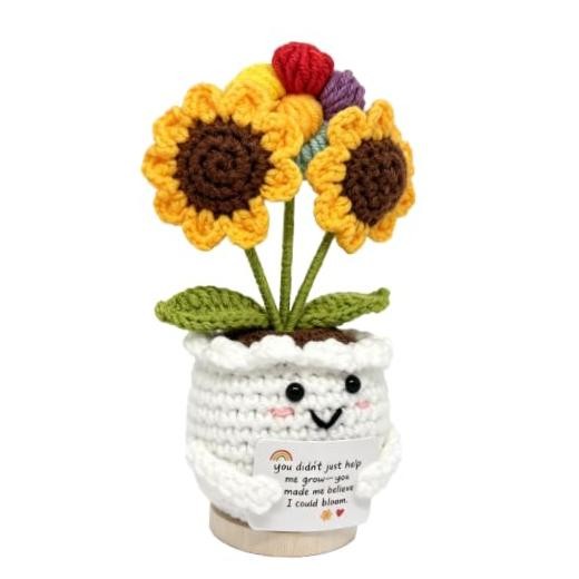 Handmade Crochet Sunflower Inspirational Desk Home Office Thank You Gift |