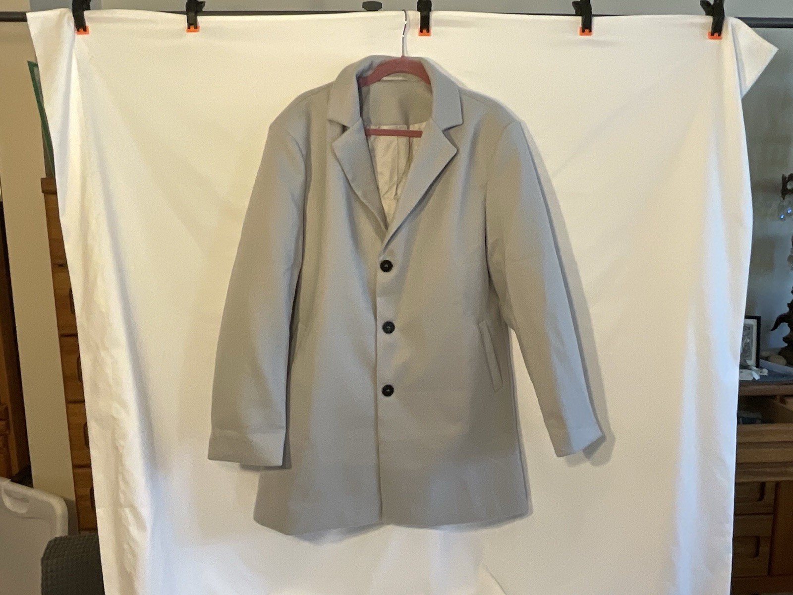 New XXL Stylish Gray Coat with Black Buttons