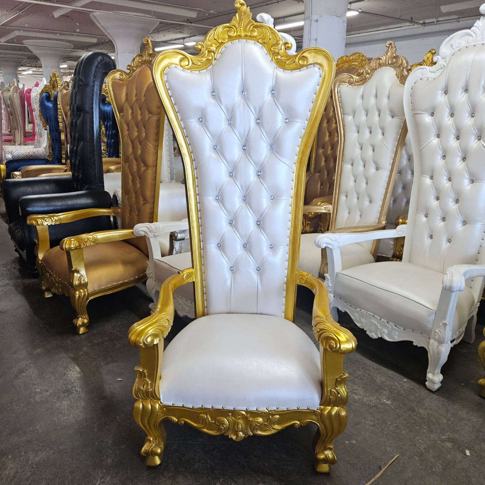 Throne Chair 72" Tall High Back Party Wedding Party Chair - White / Gold