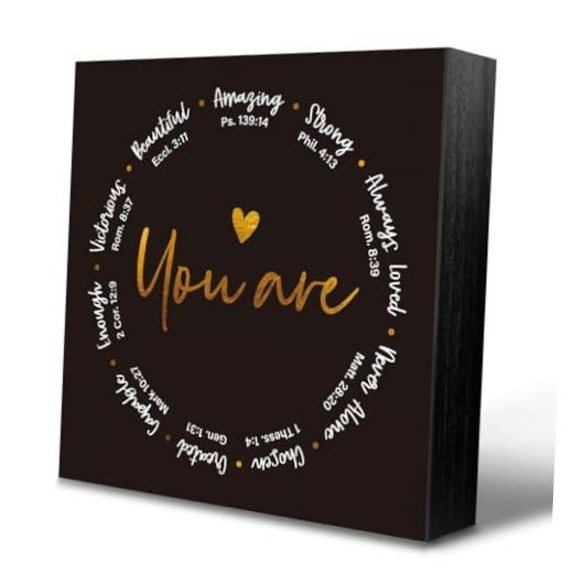 Brave Strong Quote Sign - Christian Desk Decor - Wood Box Sign - You Are