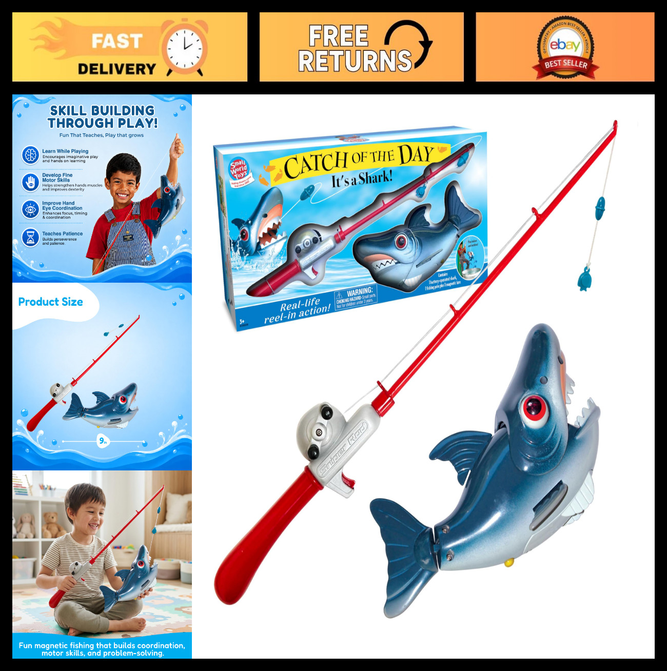 Magnetic Shark Fishing Game for Kids Ages 3+ - Fun Educational Toy, Interactive