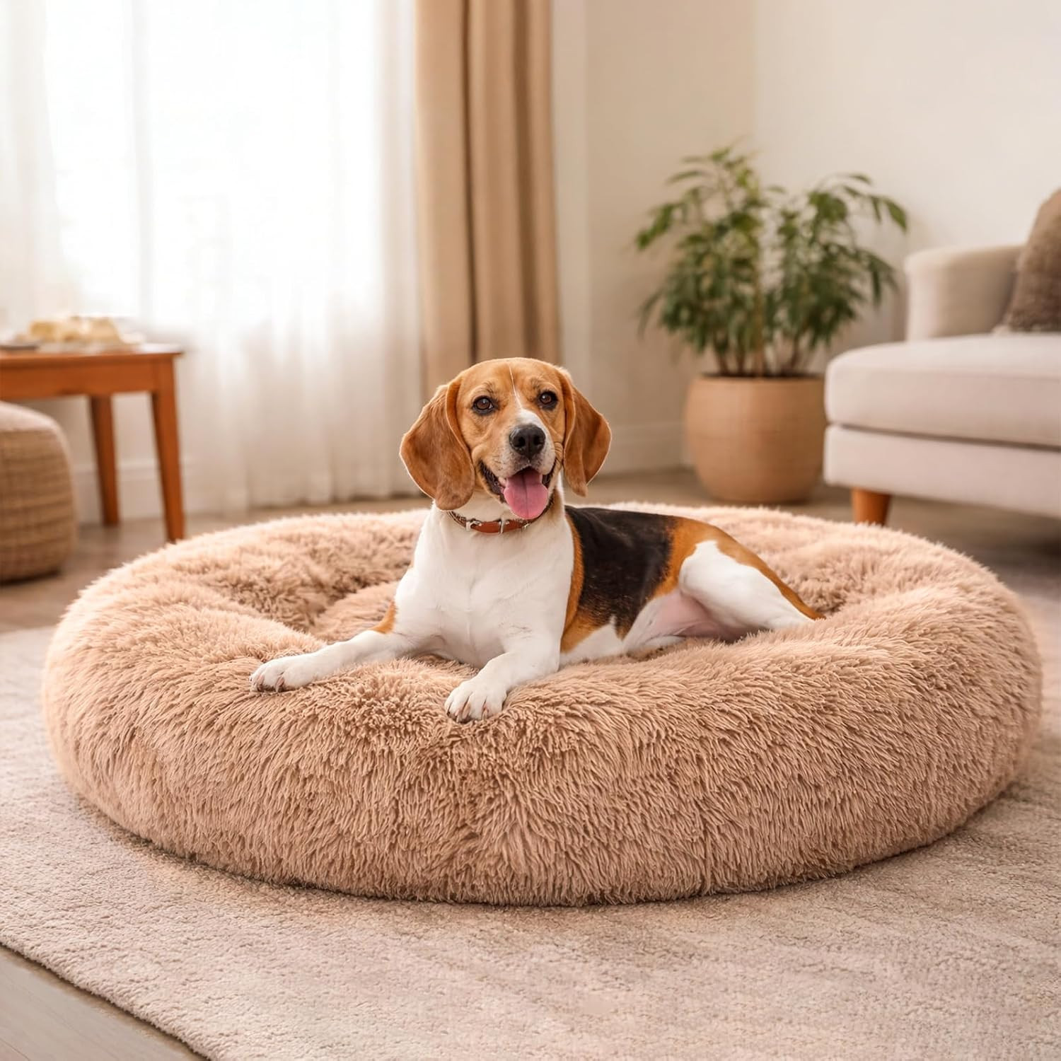 Dog Cat Bed Indoor Calming Donut Bed Puppy Kitten Washable Round Fluffy Pet