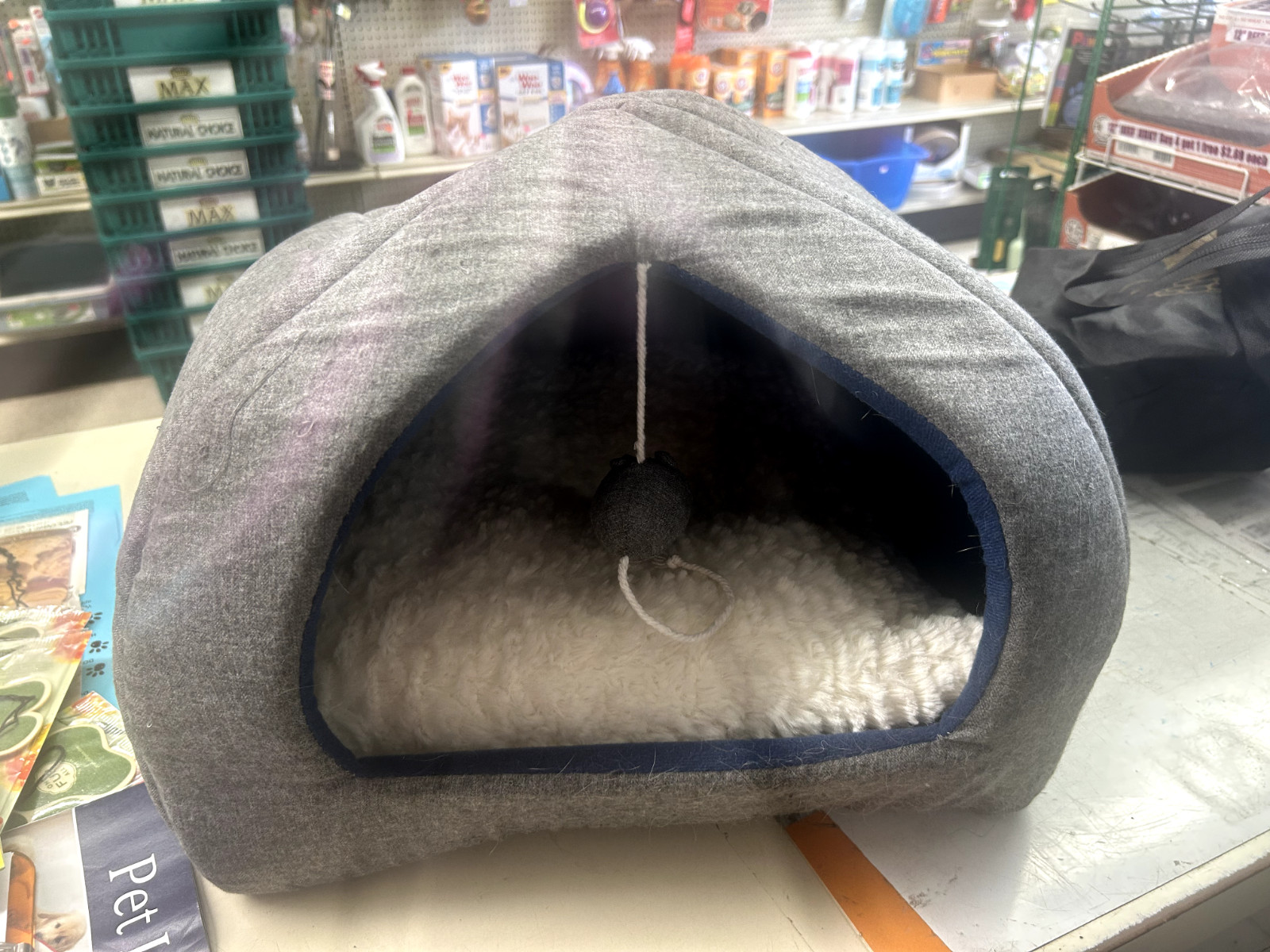 Cat Bed Tented w/ Play Toy- Grey - 18" x 18"
