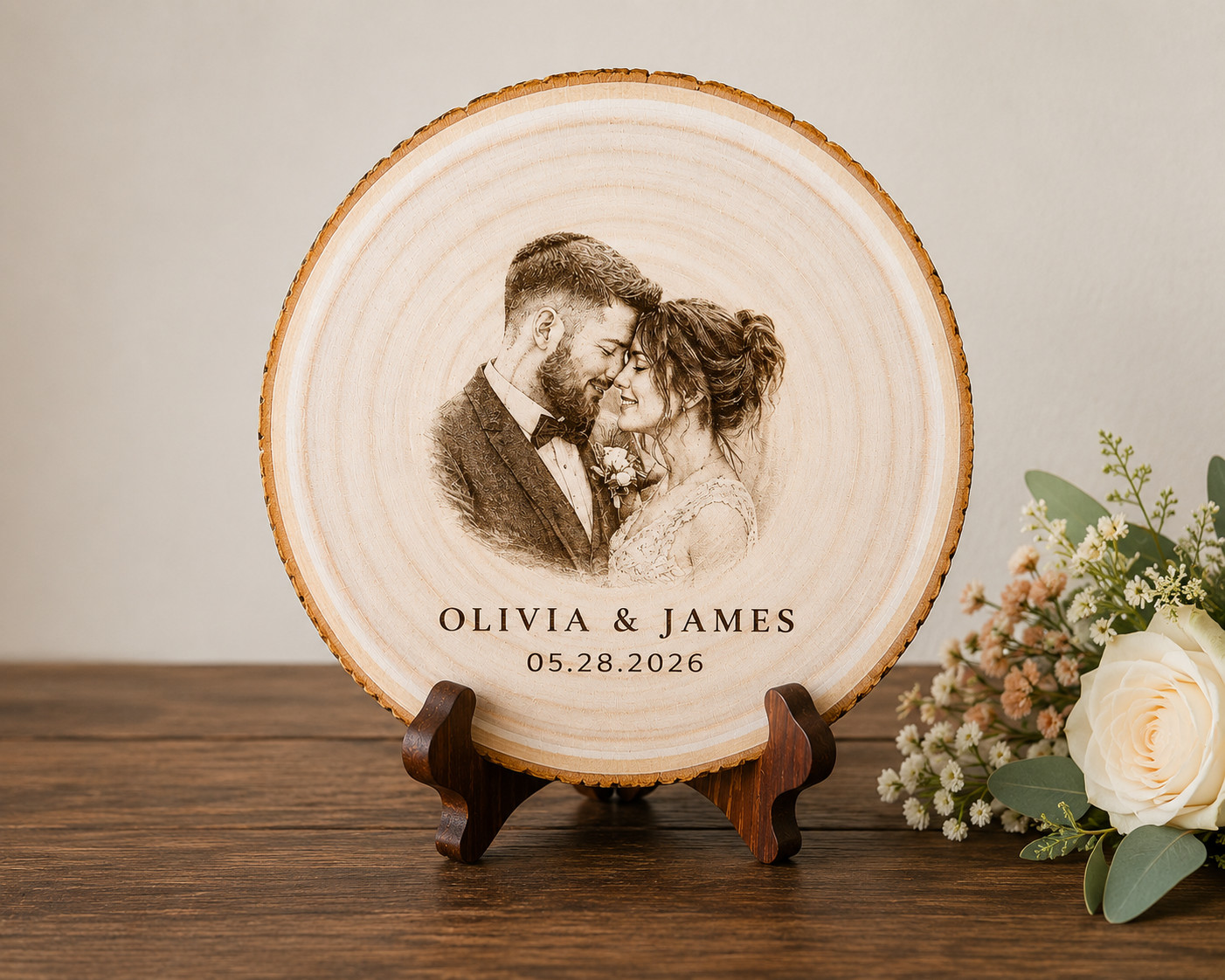 Personalized Wedding Photo on Wood, Custom Engraved Wedding Gift for Couple