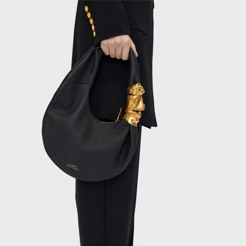 Designer Luxury Soufflé Bag Women Black Grained Leather Shoulder Handbag