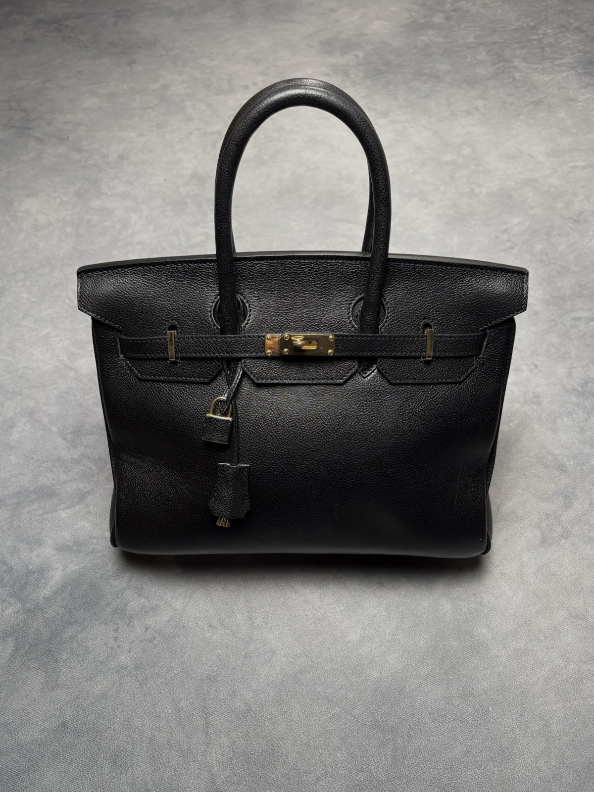 FIRKIN 30 Black Luxury Pebbled Leather Top Handle Bag With Accesories