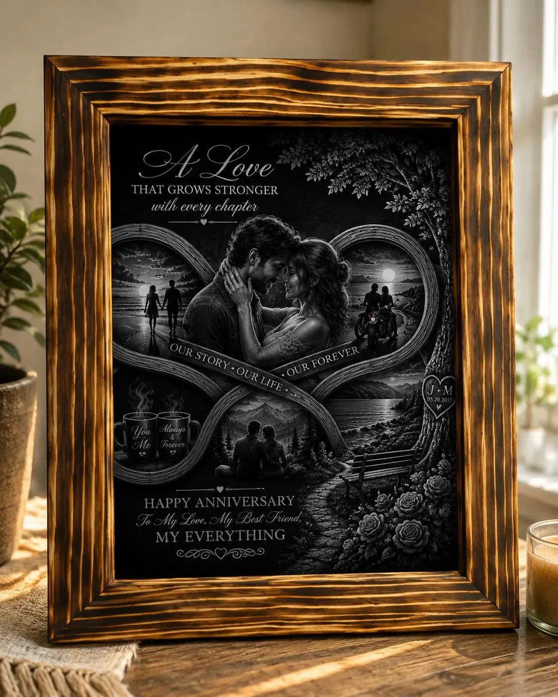 Custom Anniversary Gift Personalized Photo Laser Engraved Portrait HandmadeFrame