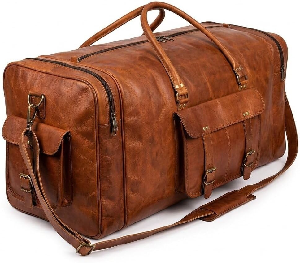 Luxury Handcrafted Leather Duffle Bag 21" Weekender for Stylish Travelers