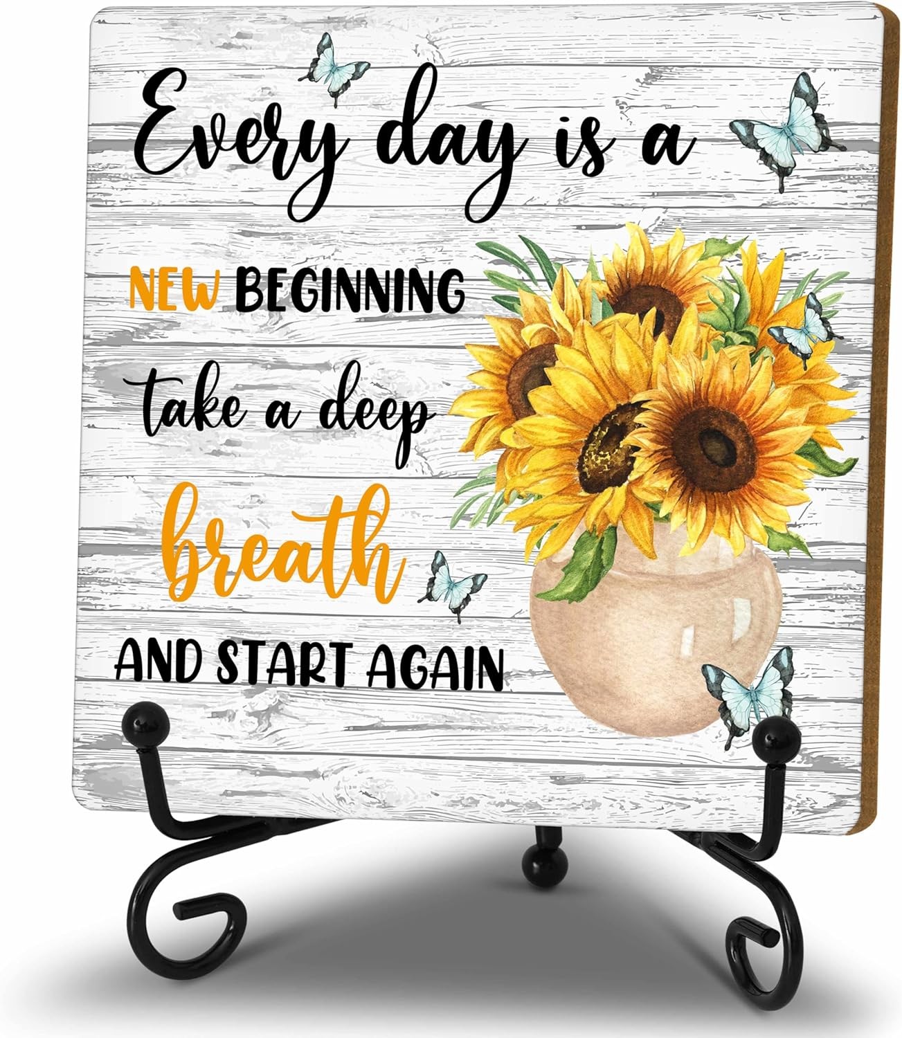 Inspirational Sunflower Wooden Sign with Stand for Home Desk Tabletop Decor Gift