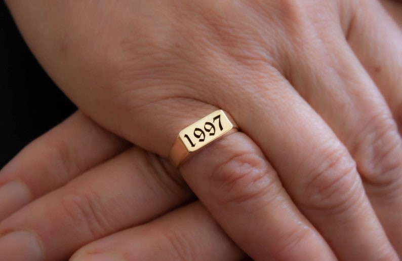Custom Year Ring Gold Plated 1997 Signet Style Personalized Gift for Him