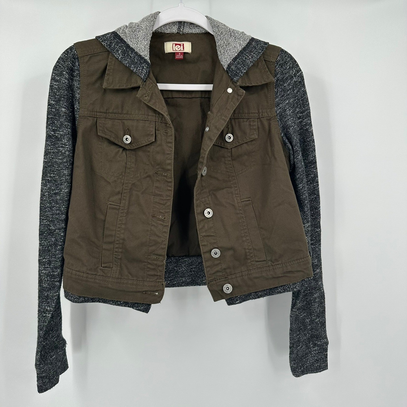 Lei Womens Y2K Jacket Size S Hooded Layered Cropped Grunge Utility Indie