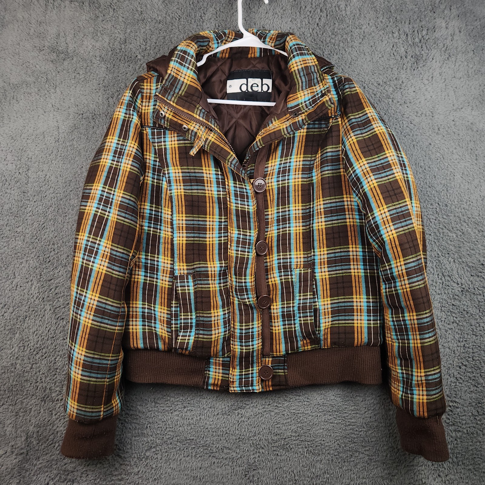VTG Y2k Plaid Cropped Bomber Fits Size Large Tag XL Hood 00s Preppy Streetwear