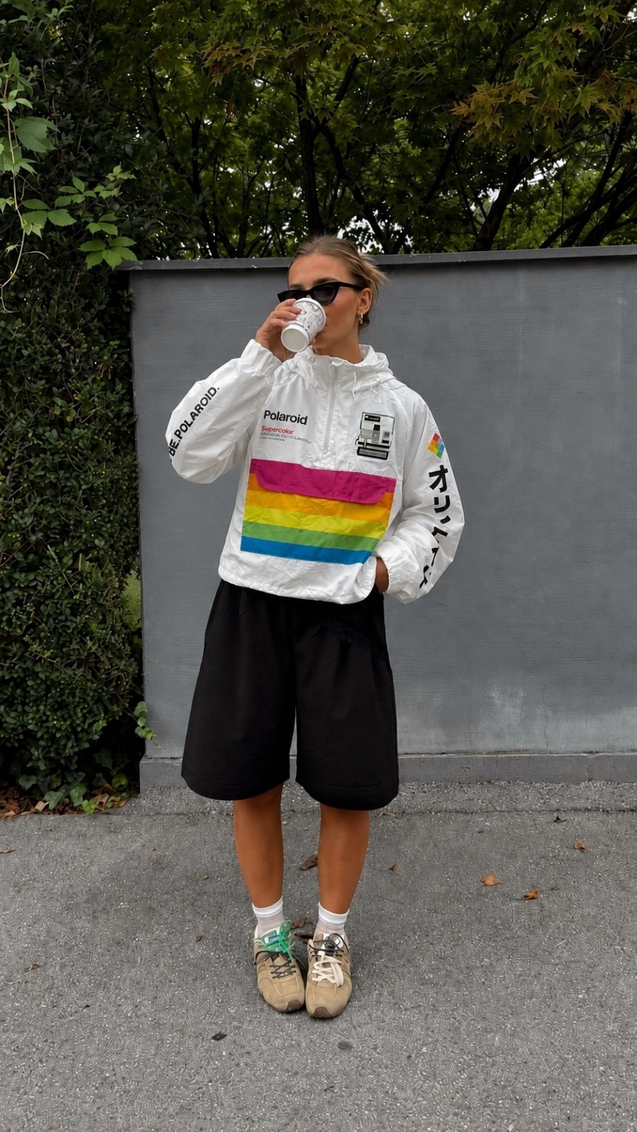 Polaroid Rainbow Windbreaker Cropped M Cool Girl Fall Streetwear Retro Y2K