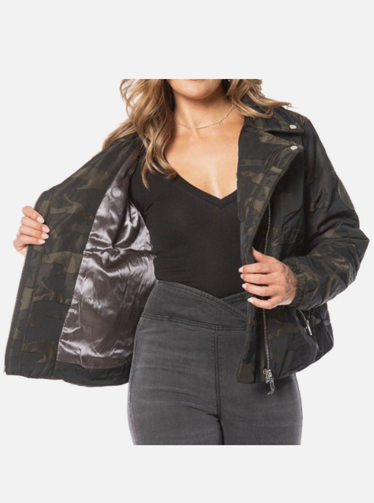 Juicy Couture NWT Women Small Camo Moto Puffer Cropped Jacket Fall Streetwear