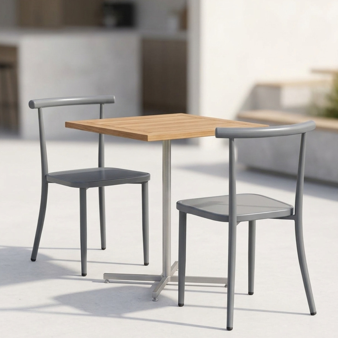 Modern Metal Dining Chair Matte Grey Minimalist Desk Bistro Patio Cafe Seat 32"