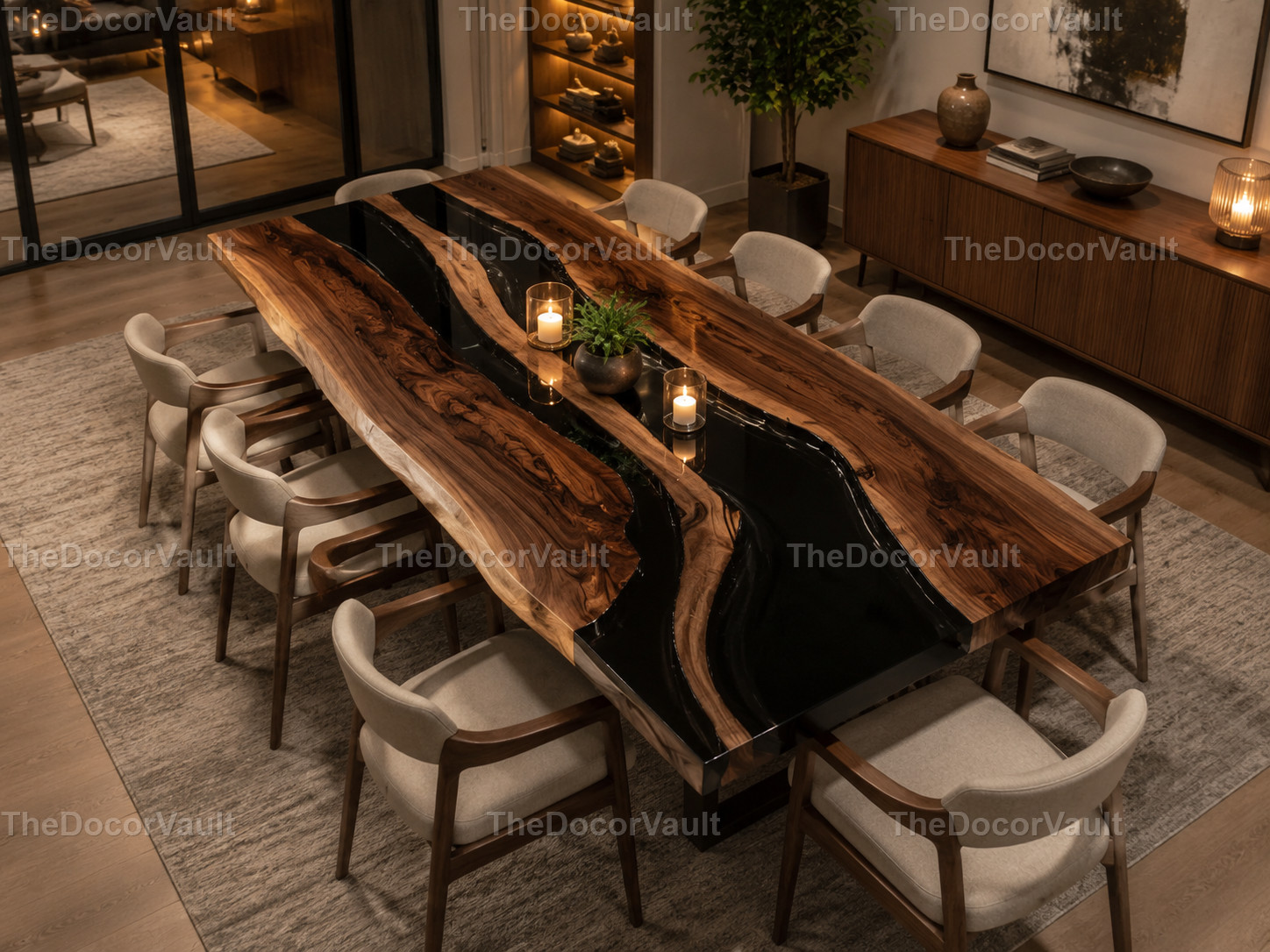 Live Edge Walnut Black Epoxy River Conference Table Top Custom Conference Table