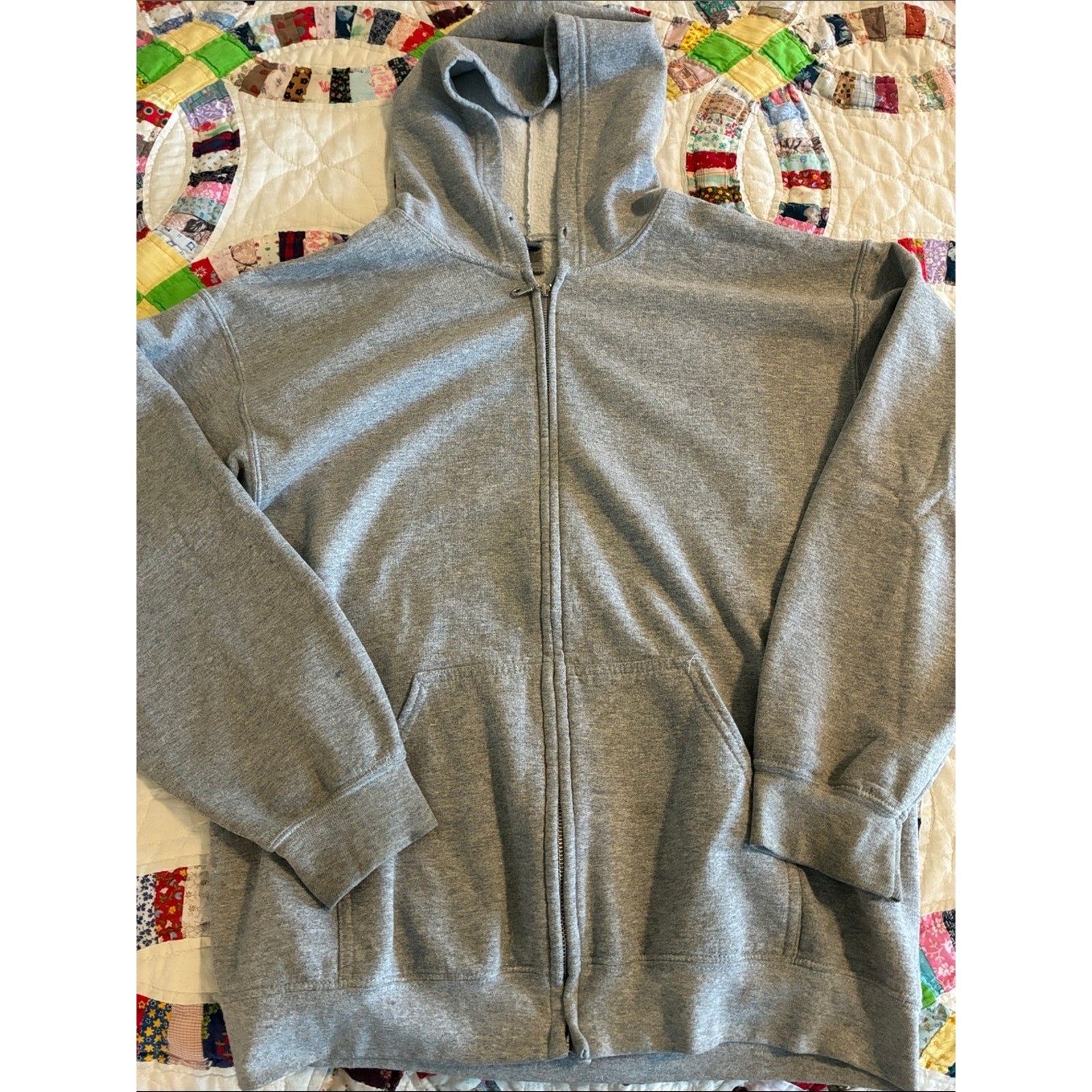 Gray Zip-Up Hoodie Sweatshirt cozy streetwear large heavy cotton