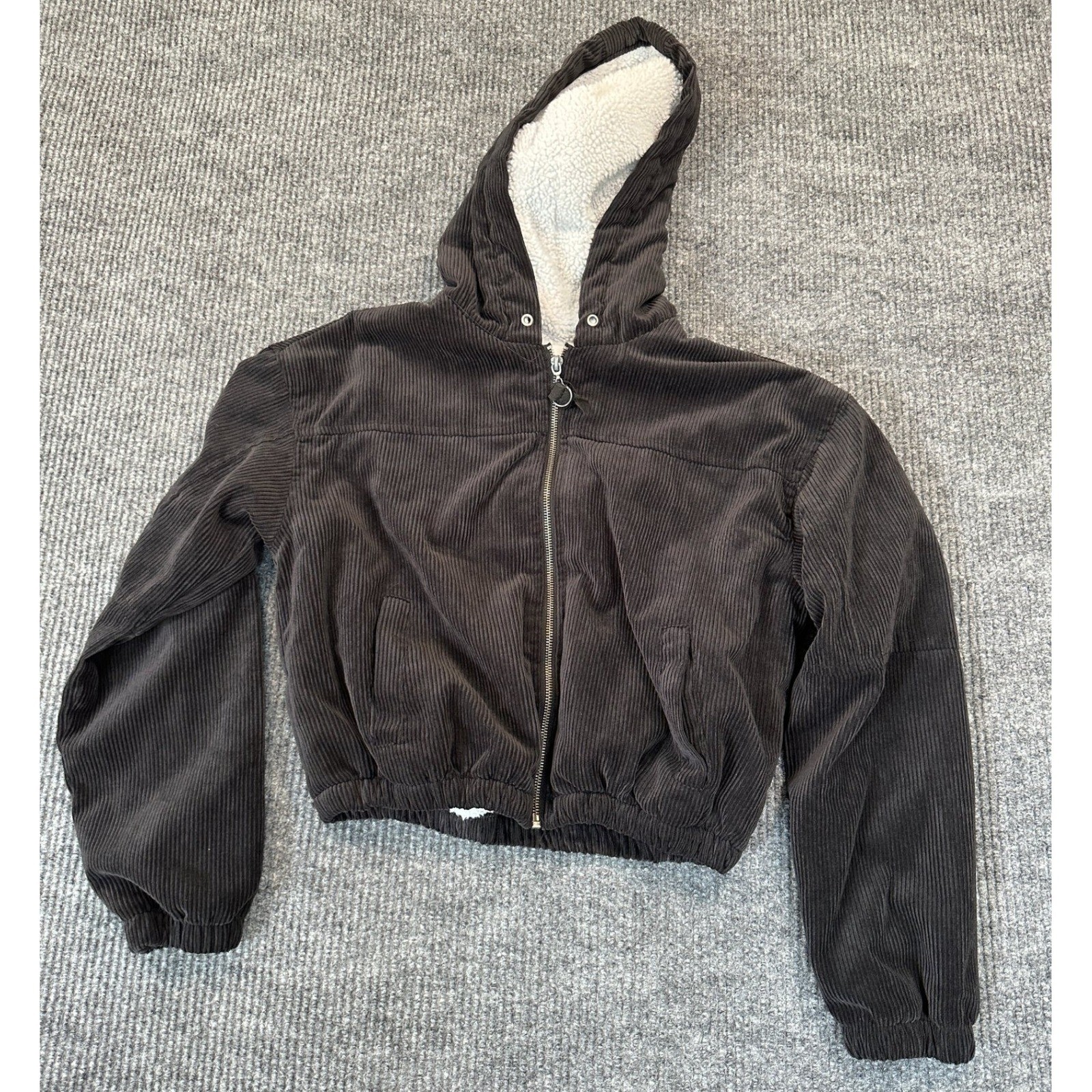 Reserve Fairfax Corduroy Hooded Bomber Jacket Medium Brown Sherpa Lined