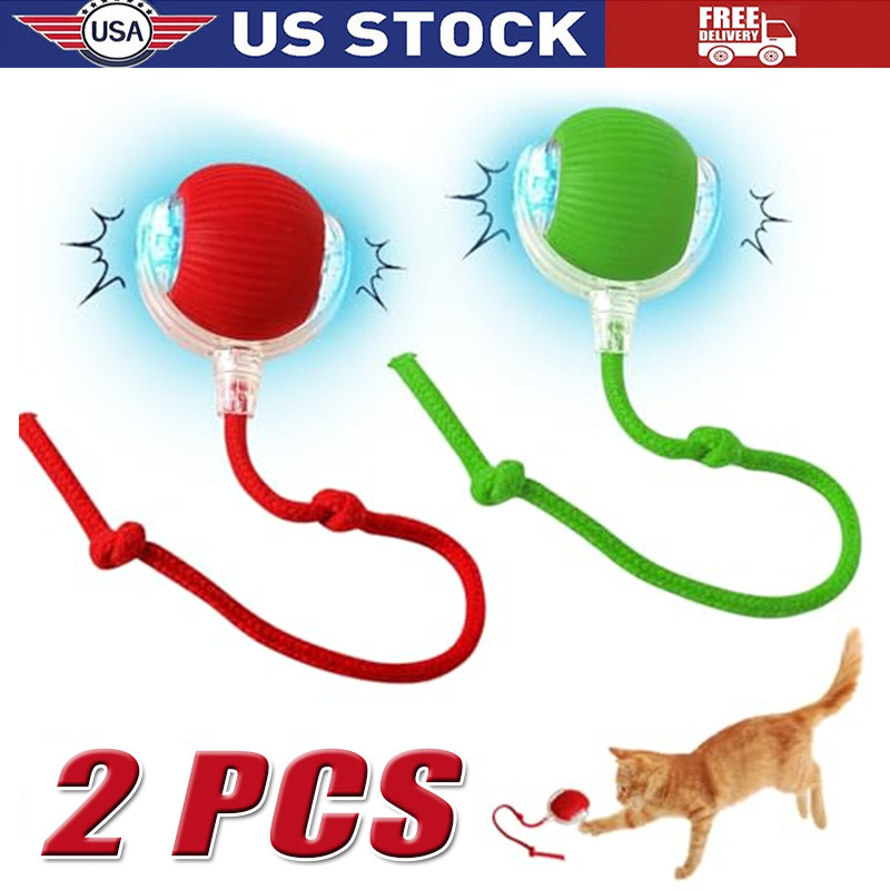 2Pcs Automatic Rolling Ball Smart Cat Dog Toy Electric Pet Self-moving Kitten