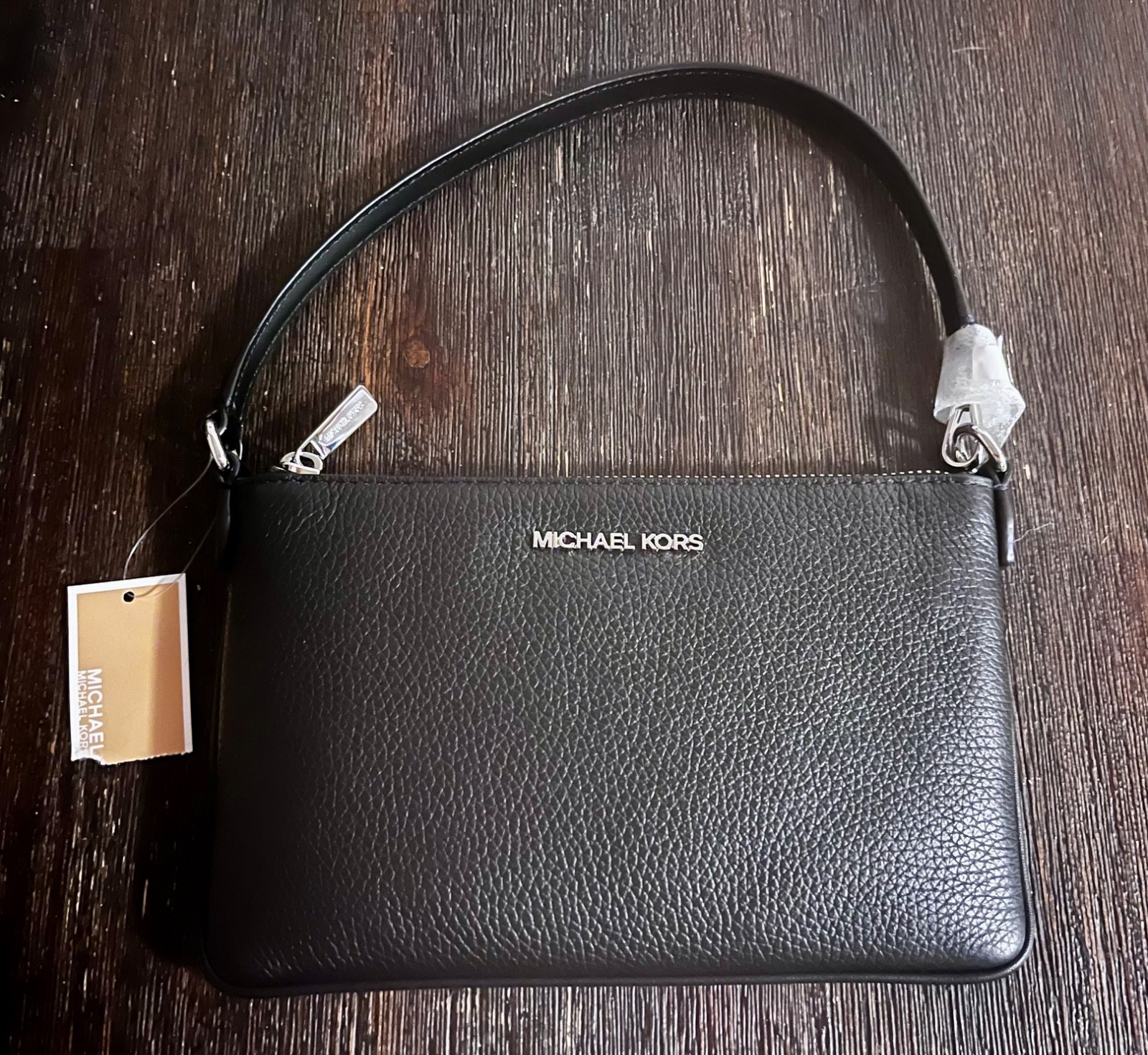 Michael Kors Jet Set Travel S Convertible Pouch Wristlet Shoulder Mini Bag Black