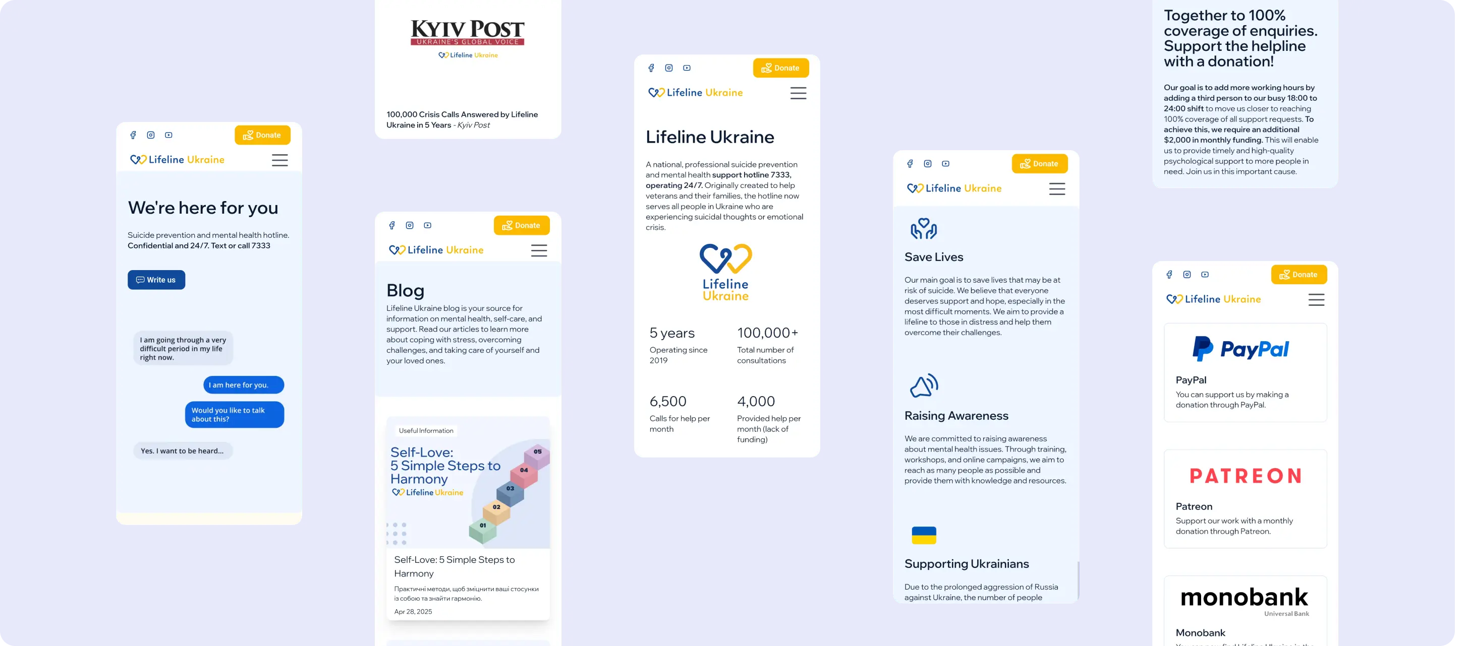 Lifeline Ukraine mental health support website preview