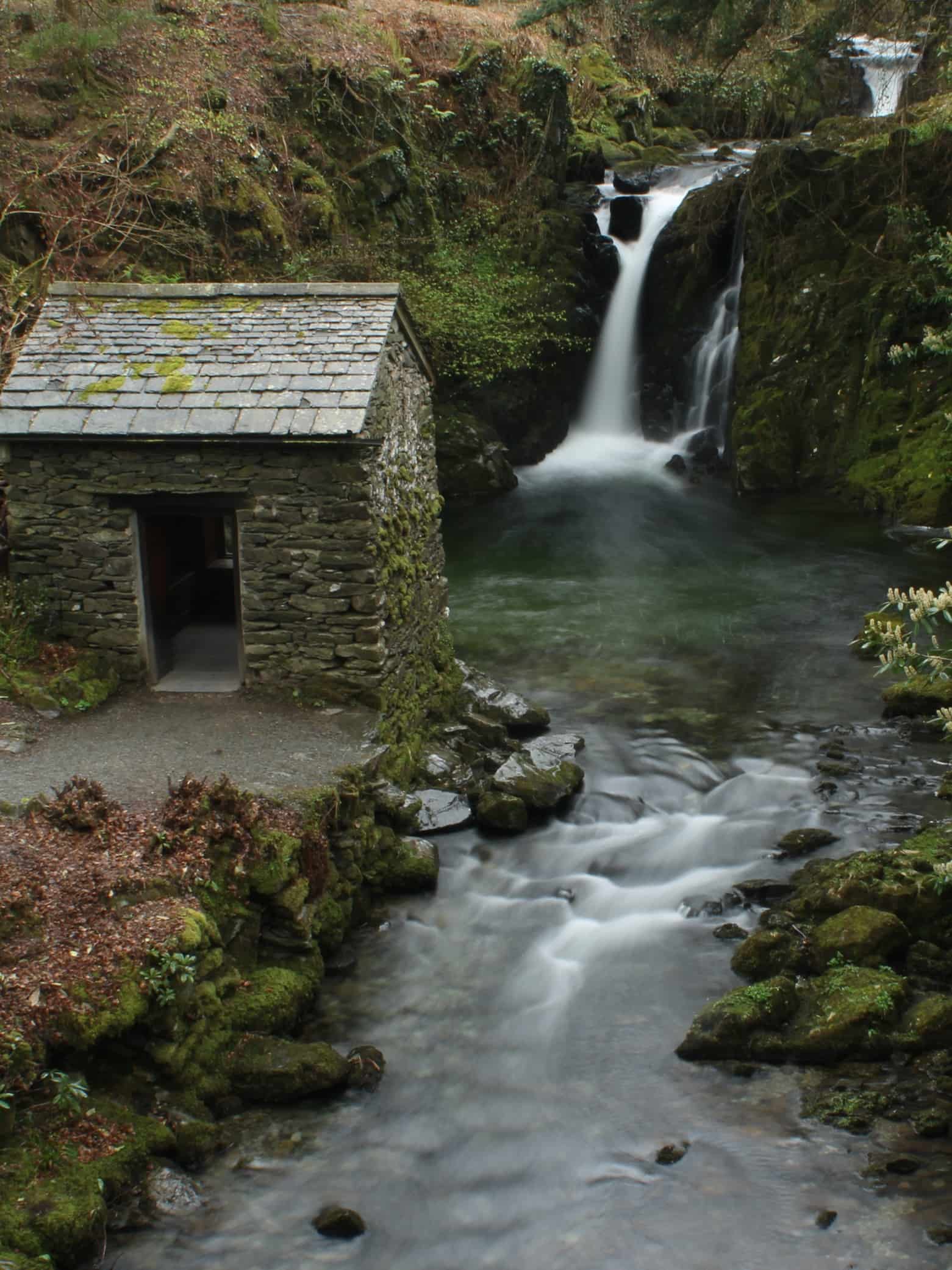 The Grot waterfall viewing station at Rydal Hall in the Lake District