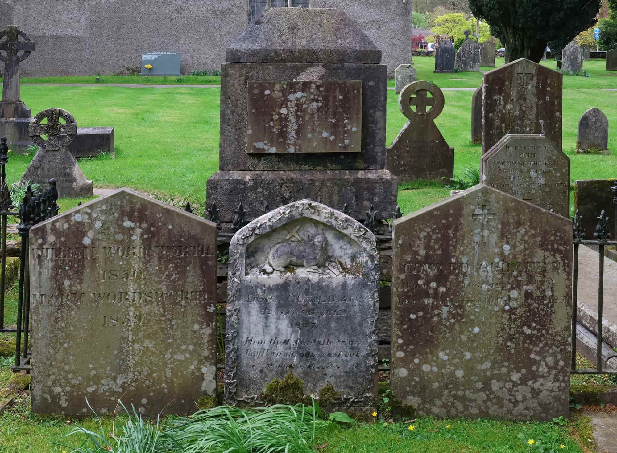 Gravestones of William Wordsworth and family at St Oswald’s Church in Grasmere village, Lake District
