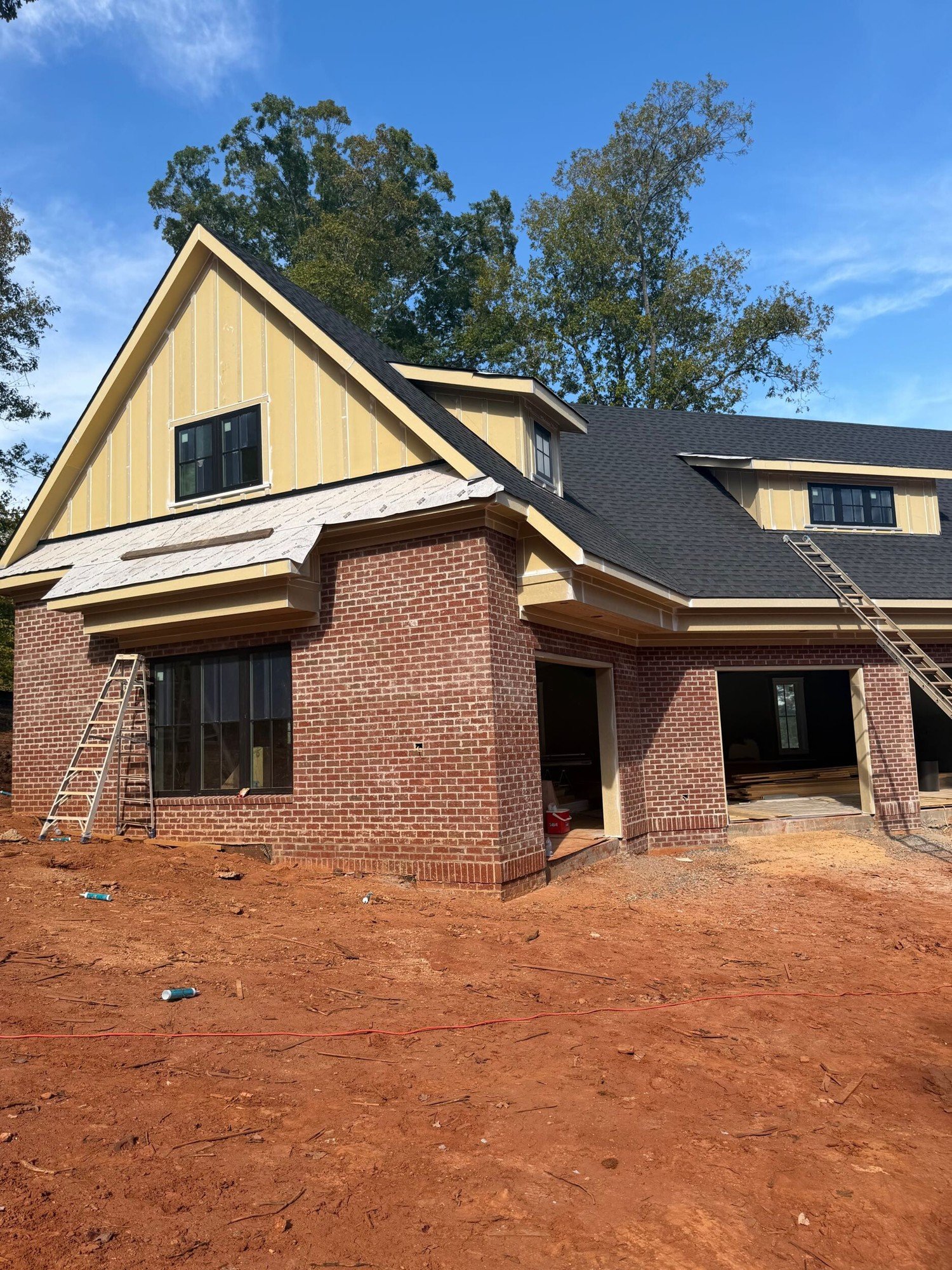 Brick and board-and-batten siding in McLean