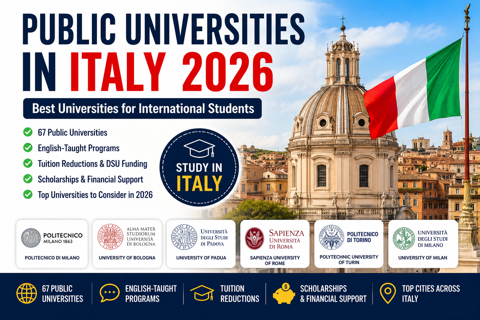 Aerial view of historic Italian public university campus courtyard and lecture halls