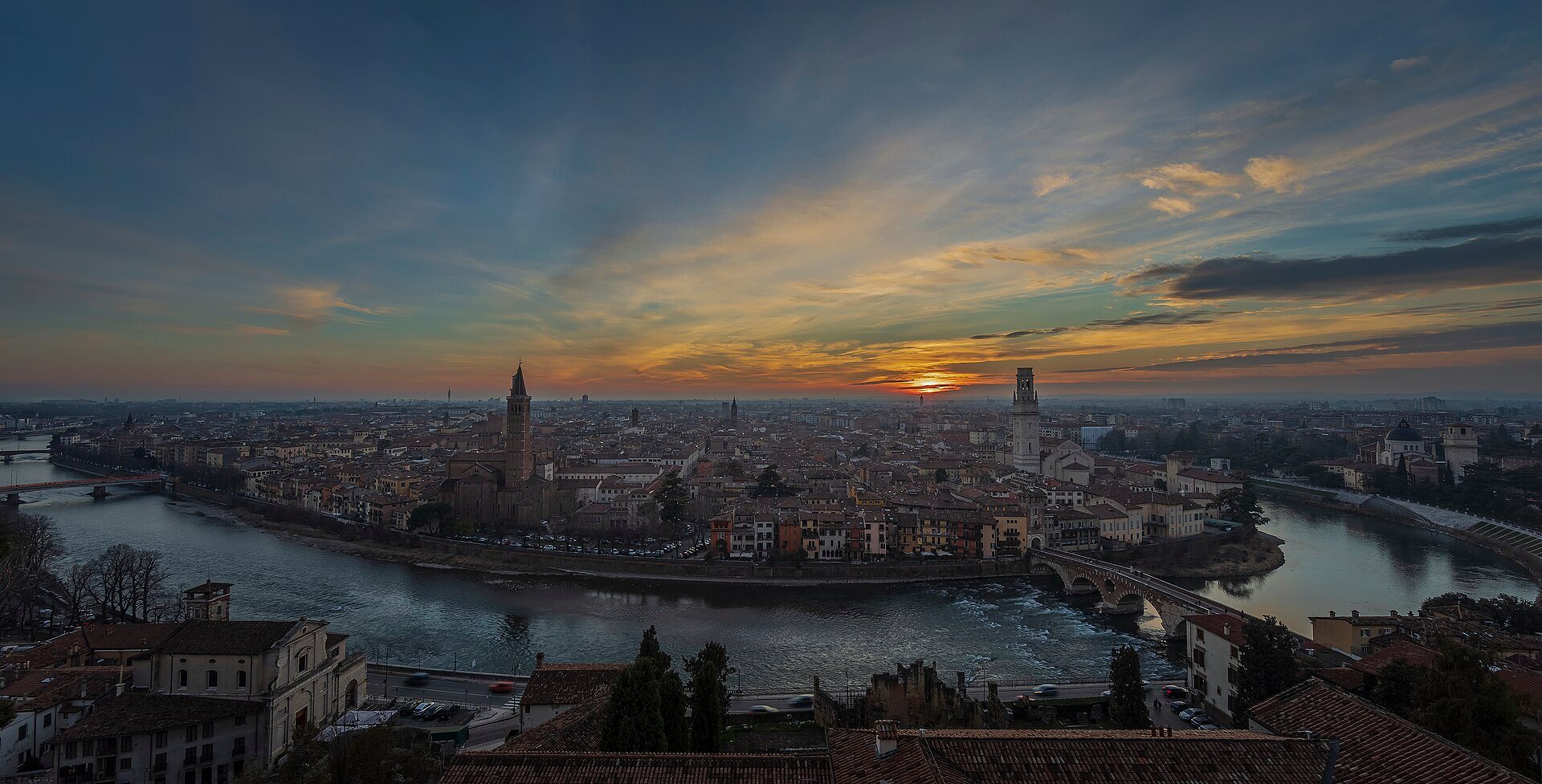 Verona and the Adige at sunset