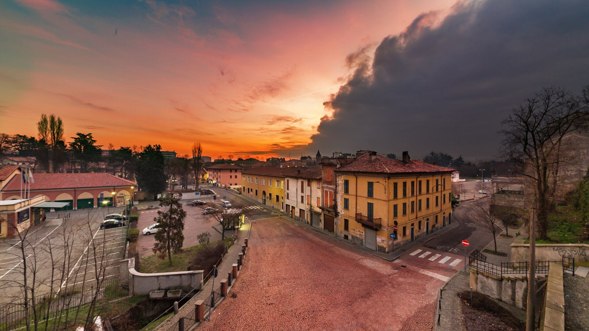 A street in Castellanza at sunset