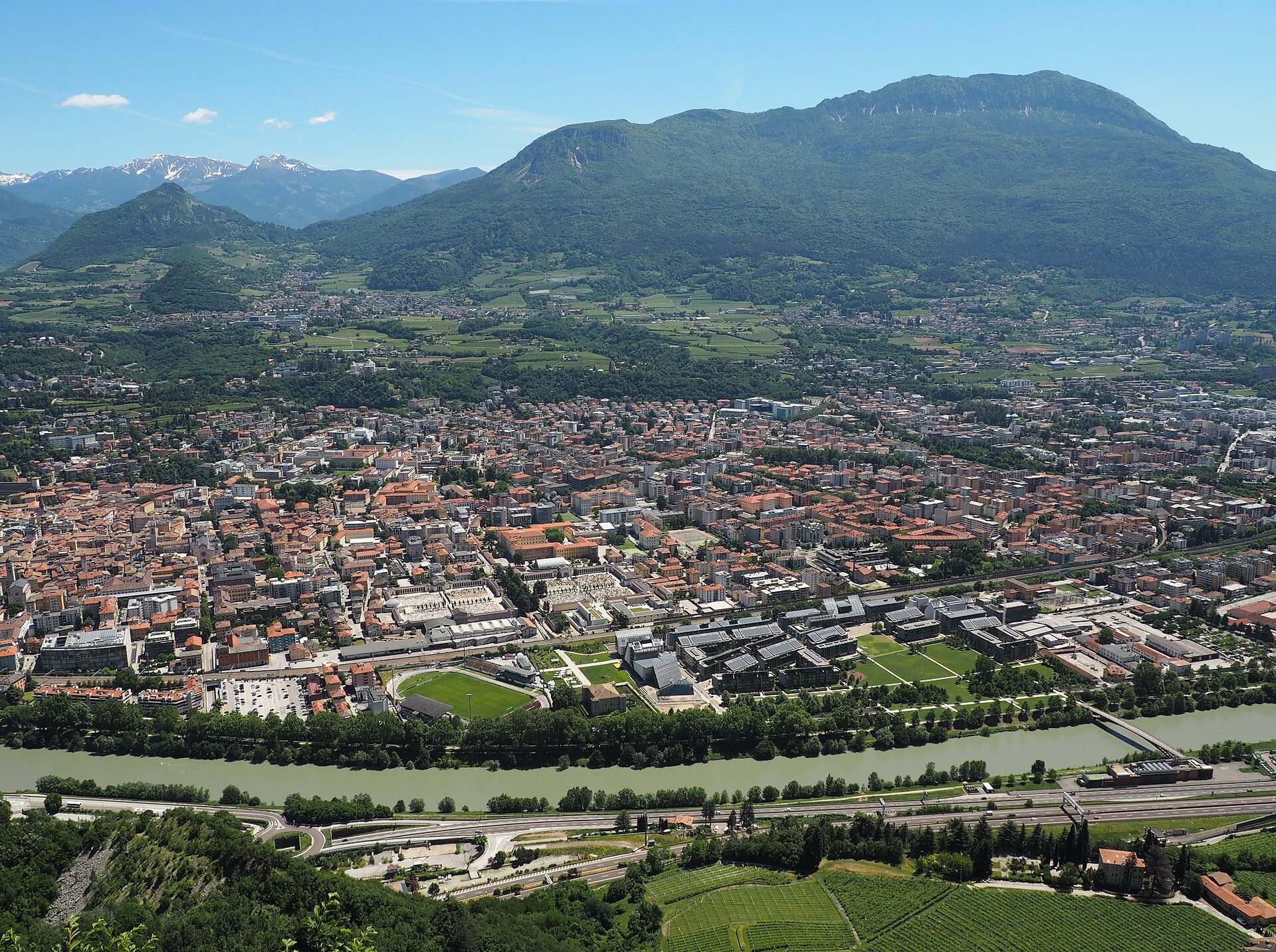 Trento and its valley from above