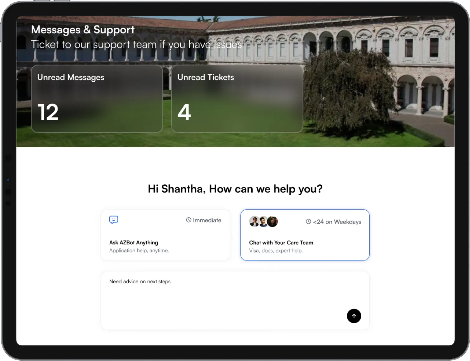 ApplyAZ dashboard: Your Dedicated Support Team
