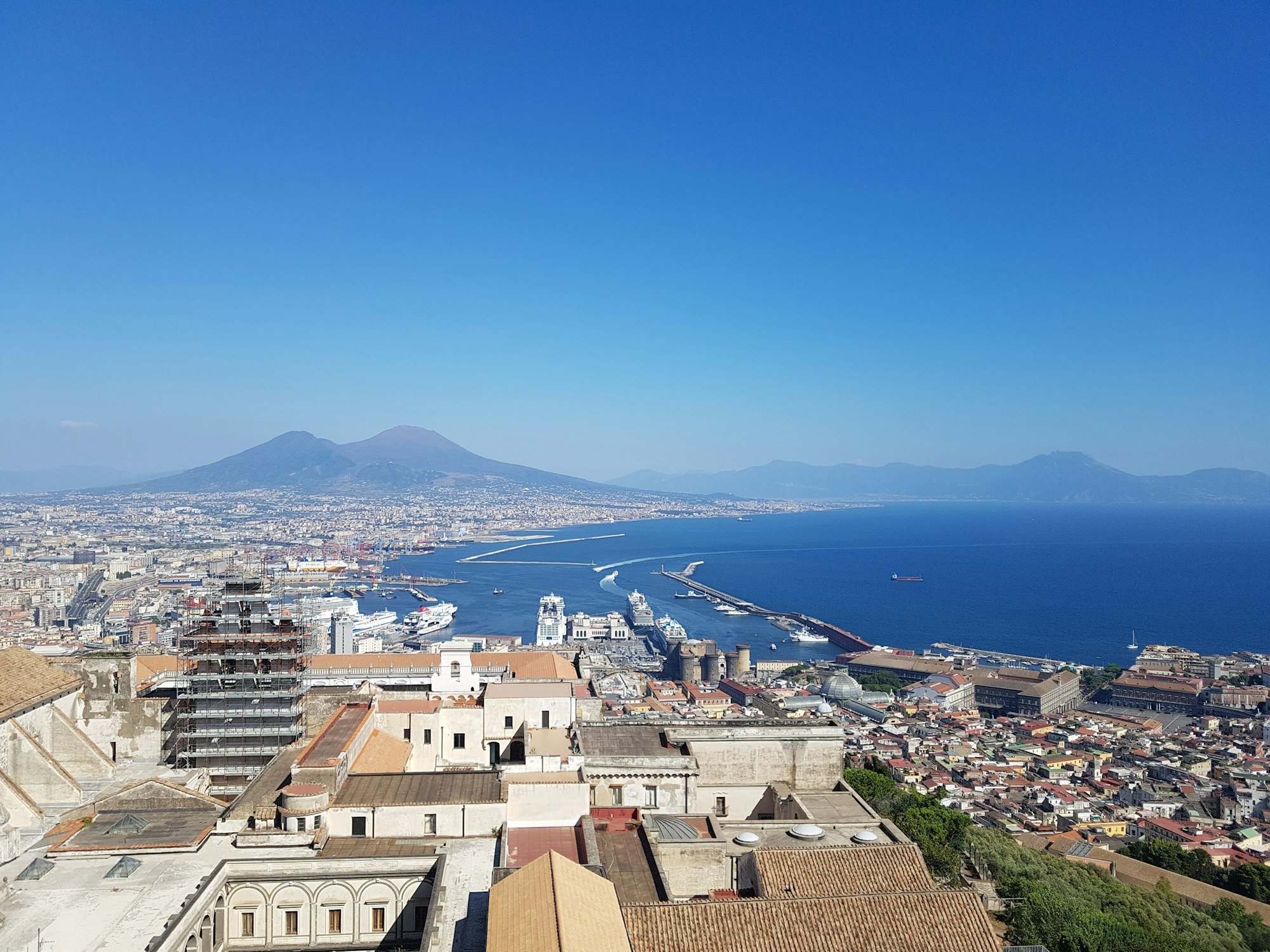 Aerial view of Naples with Mount Vesuvius across the bay