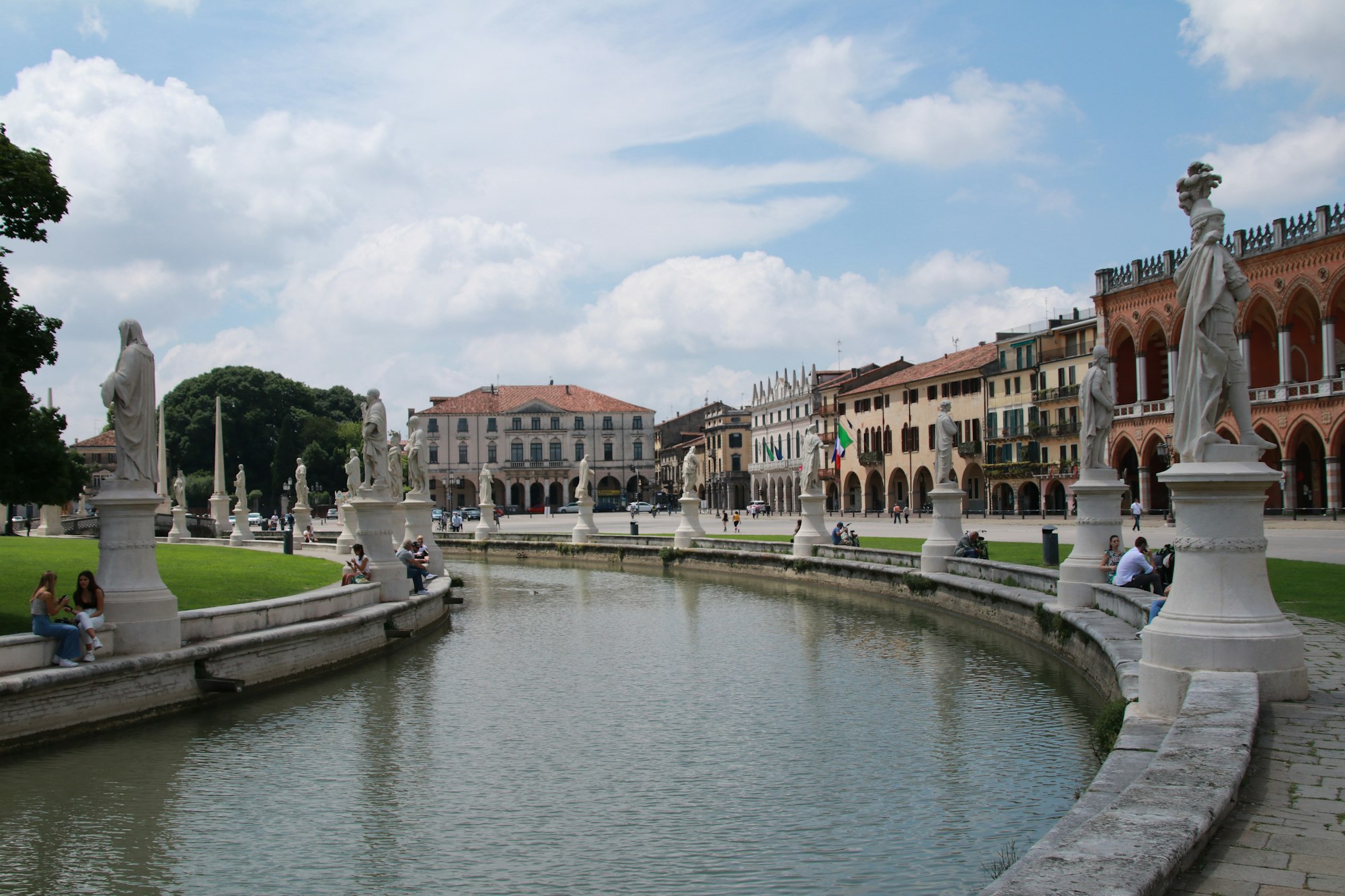 Prato della Valle in Padua with its canal and statues