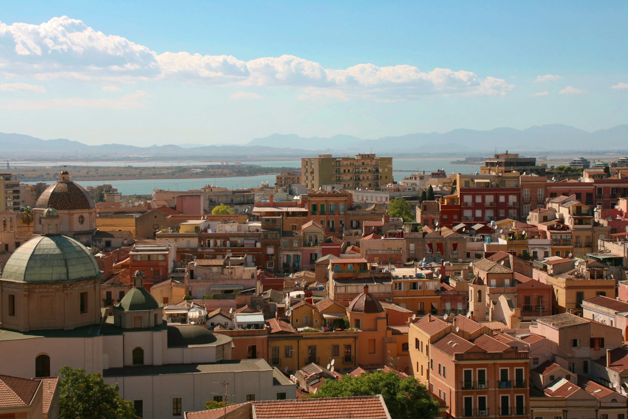 View over the roofs of Cagliari towards the sea