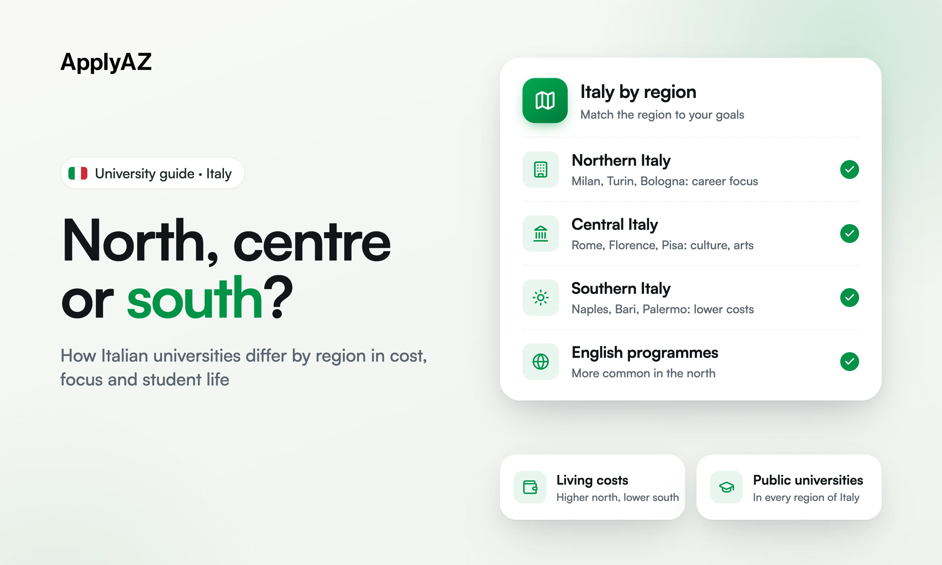 Northern, Central and Southern Italian Universities Compared