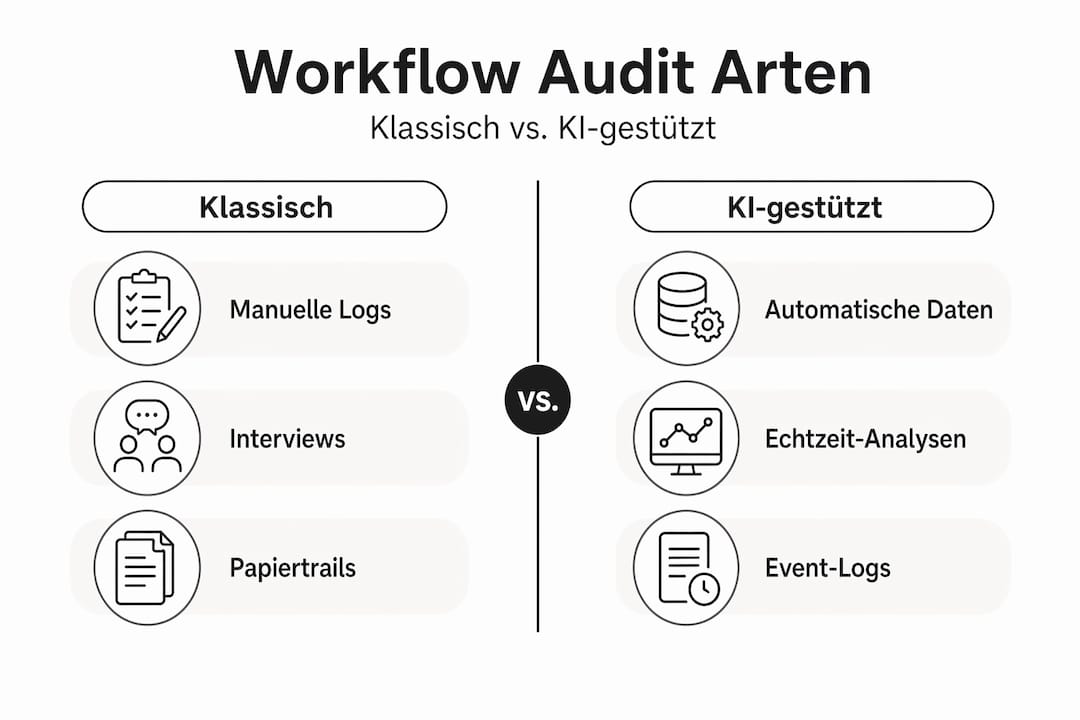 Vergleichende Infografik: Traditioneller Audit-Workflow vs. KI-gestützter Workflow