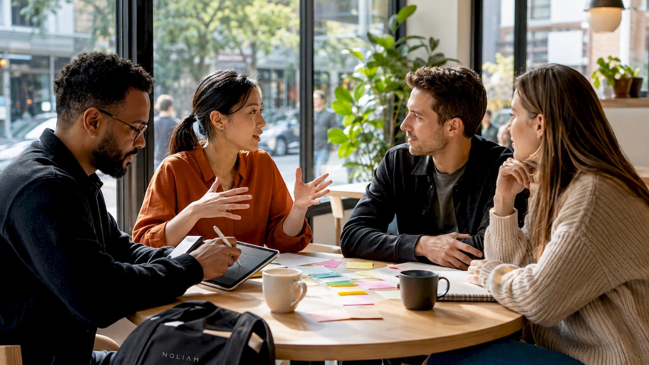 Das Team arbeitet gemeinsam an Strategien für einen agilen Workflow.