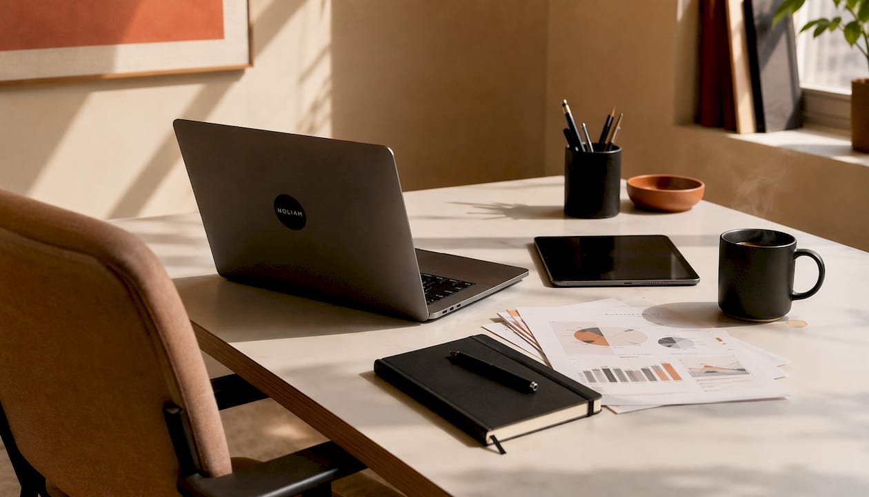 Ein aufgeräumter Arbeitsplatz mit den wichtigsten Utensilien