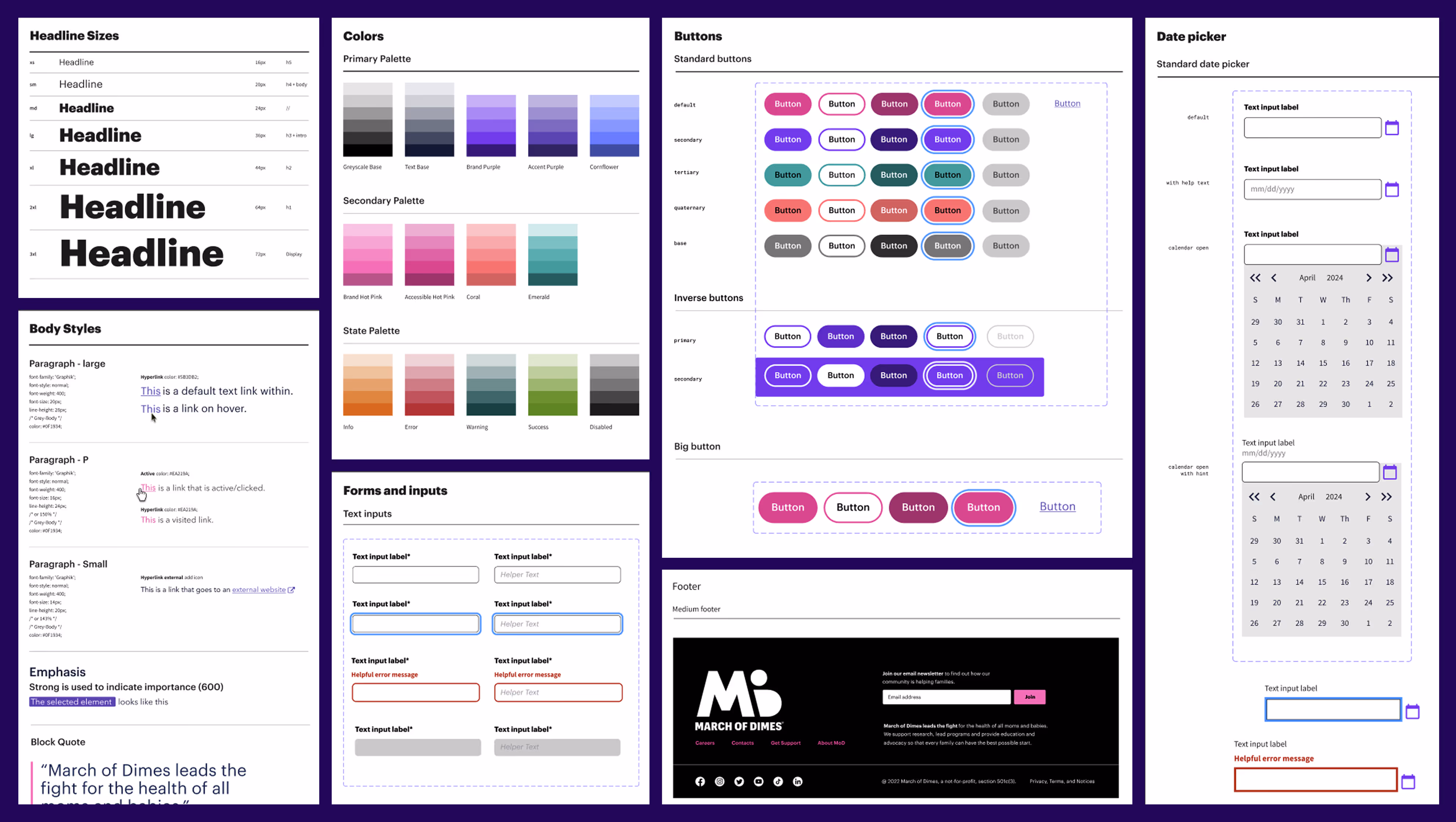 March of Dimes design system snapshot