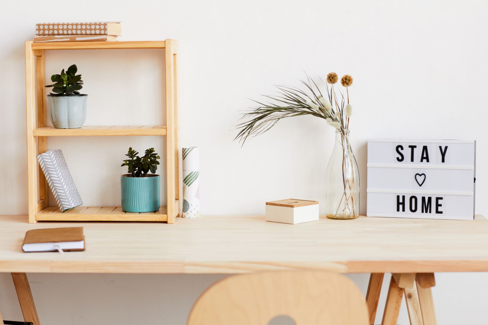 desk with decor stock image