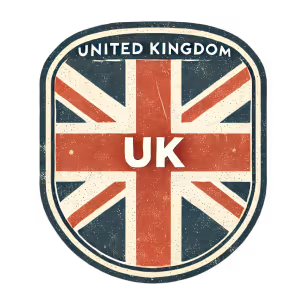 Vintage United Kingdom flag badge with distressed Union Jack design