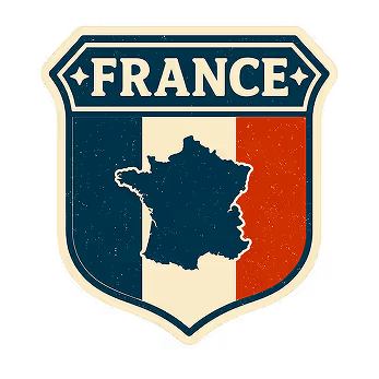 French flag and country map on vintage shield emblem