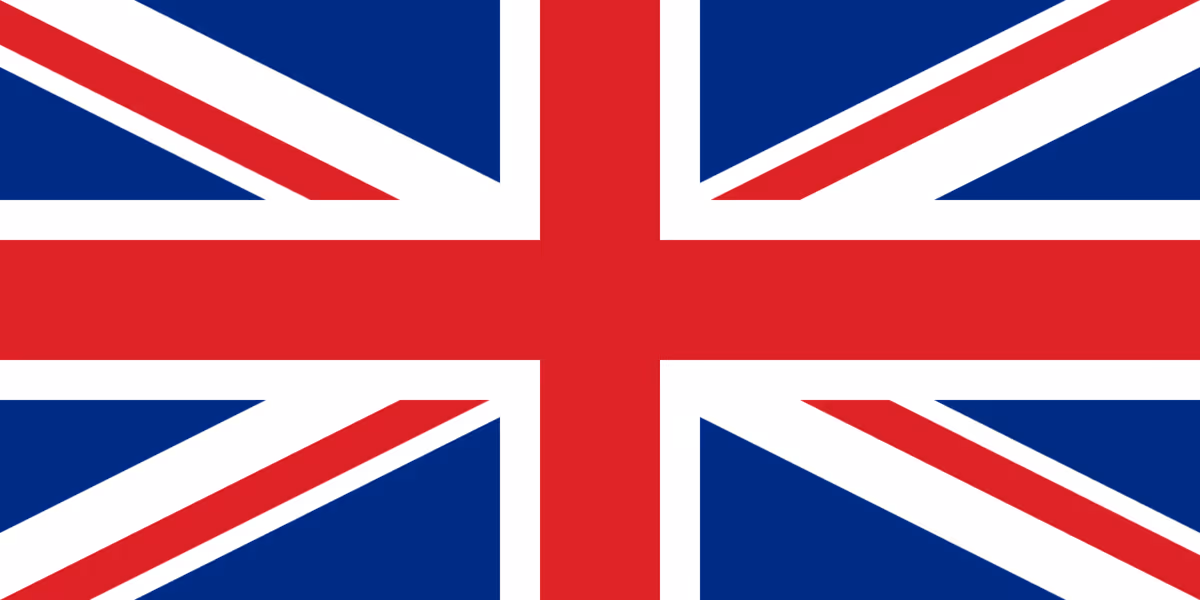 United Kingdom flag with red, white, and blue colors